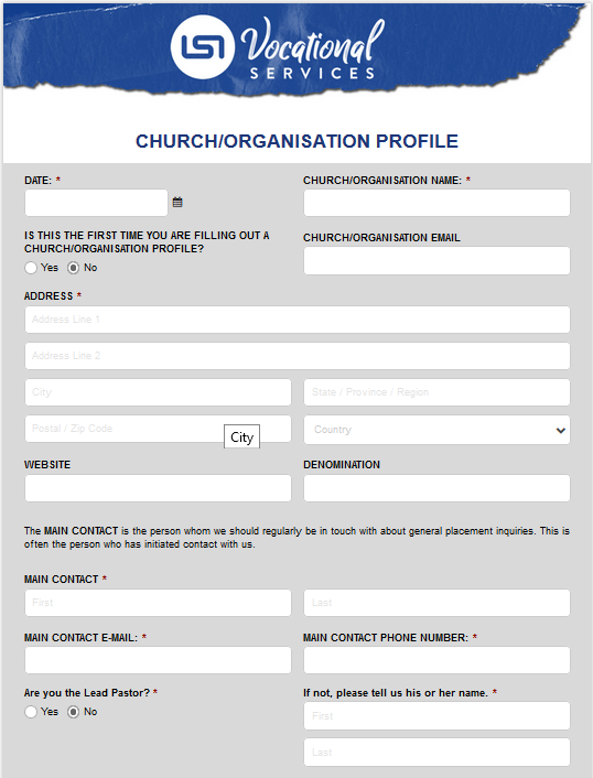 Screen shot of Church Profile