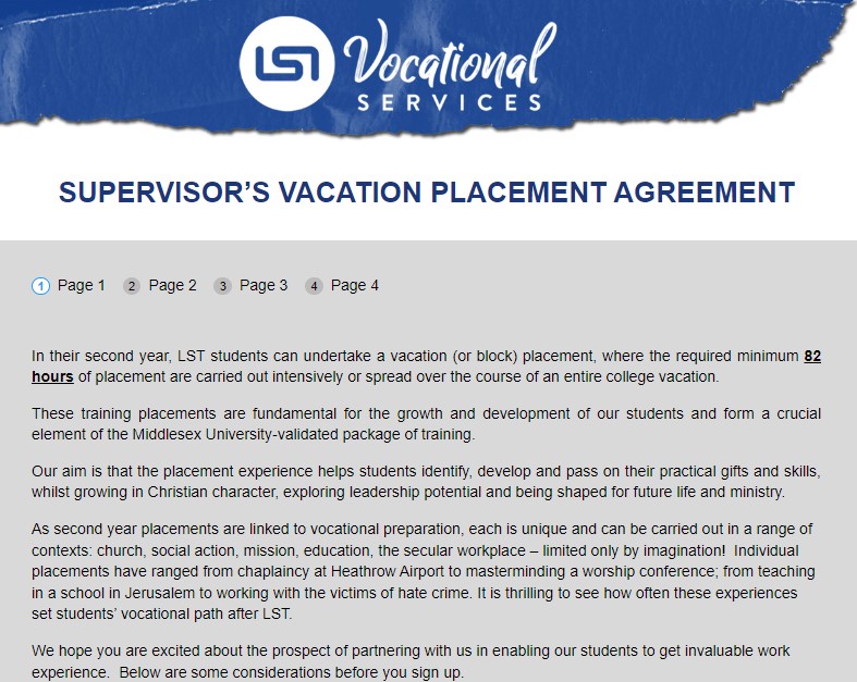 Supervisor's Vacation Placement Agreement 